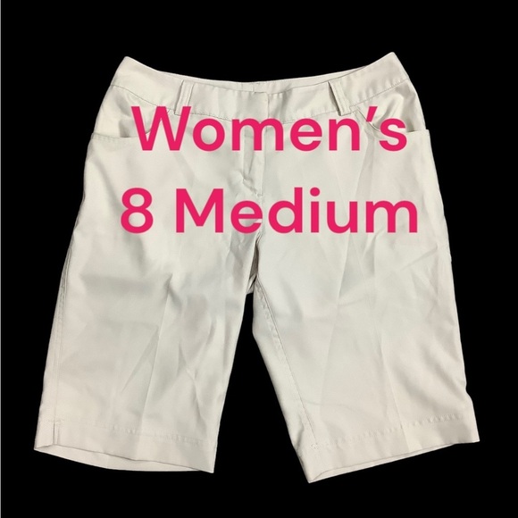 Women's Adidas 8 Medium Shorts Tan Golf Bermuda Chino Khakis Active Lightweight - Picture 2 of 9